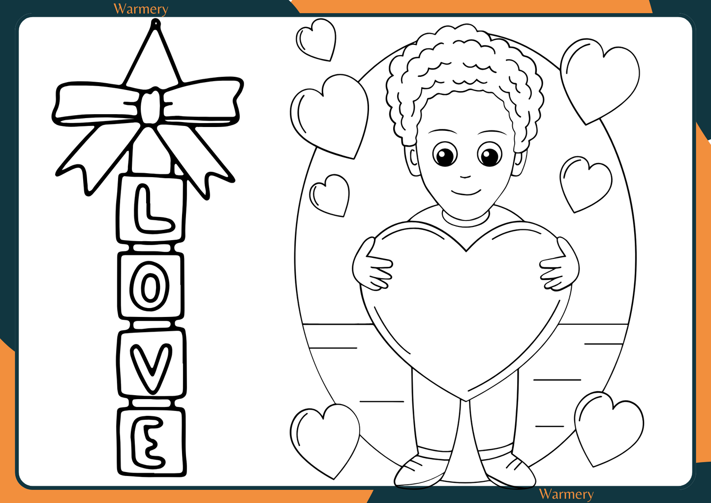 AboyholdingbigheartnexttoaLovesigncolouringpage