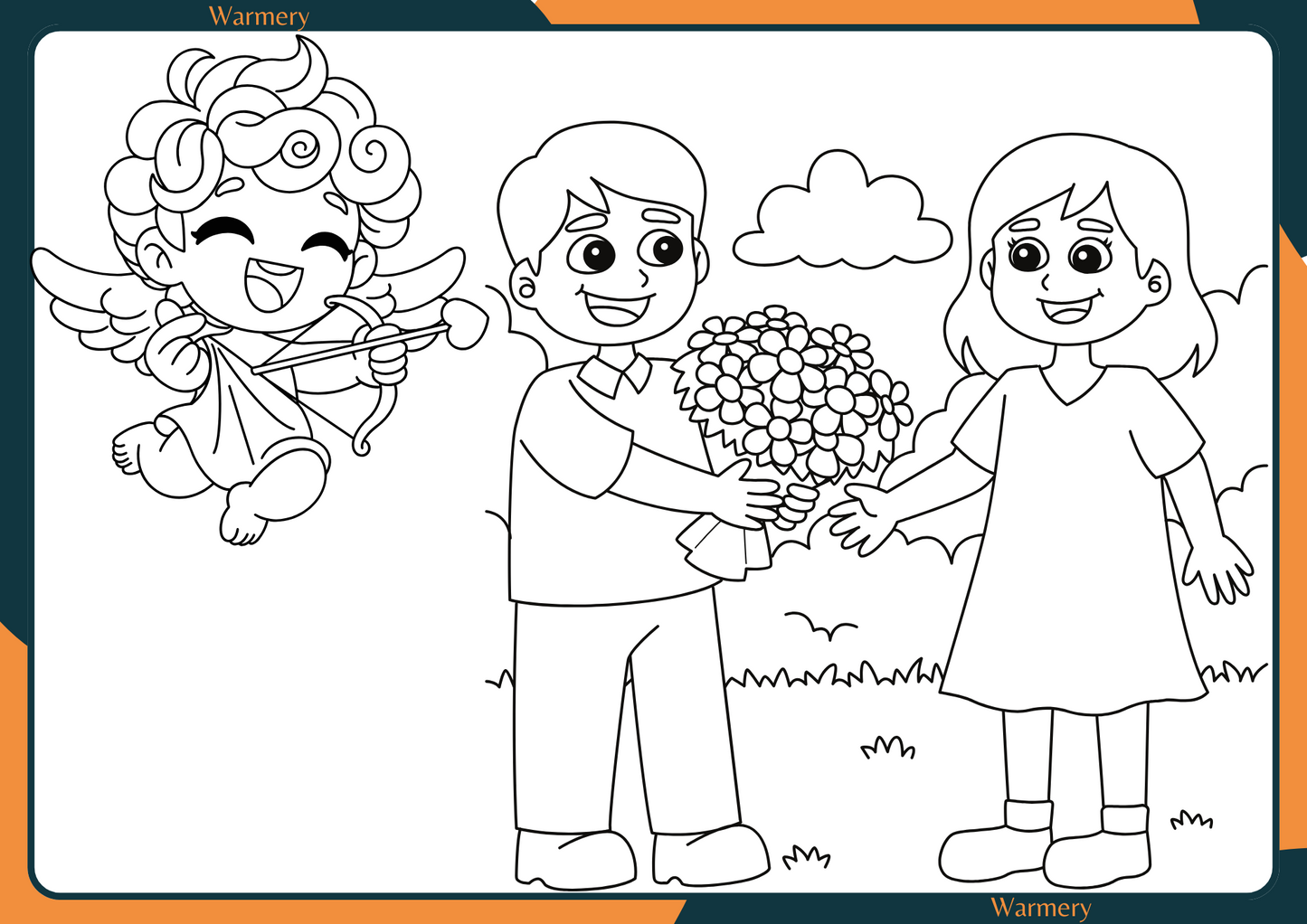 Alittlecupidandacoupleholdinghandscolouringpage