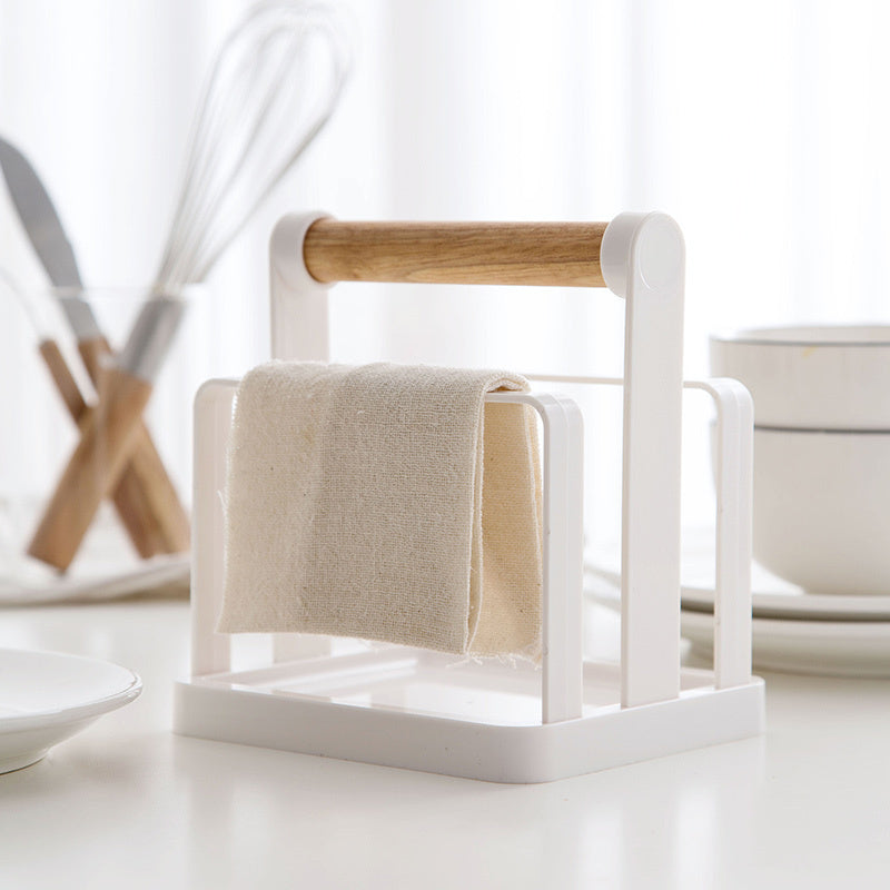 kitchen storage rack with towel