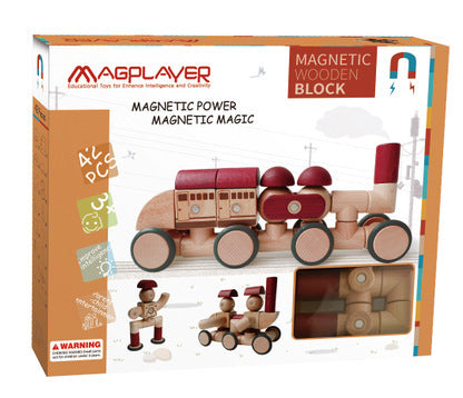 Wooden Magnetic Train Building Blocks Educational Toy