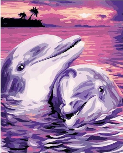 Dolphins Digital Oil Painting By Numbers