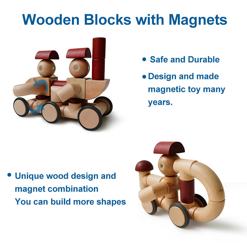 Wooden Magnetic Train Building Blocks Educational Toy