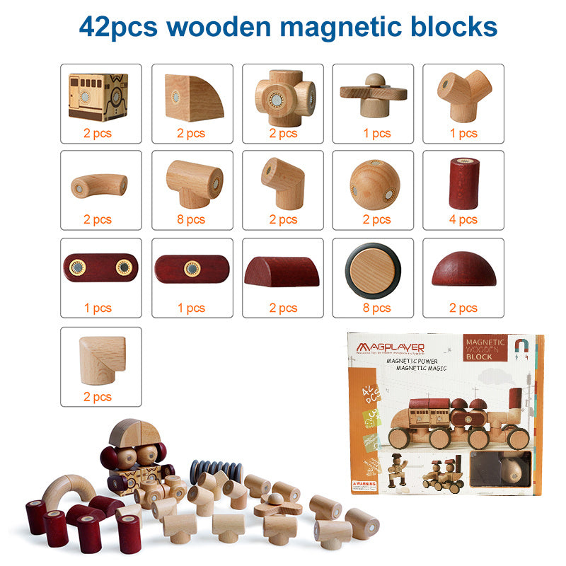 Wooden Magnetic Train Building Blocks Educational Toy