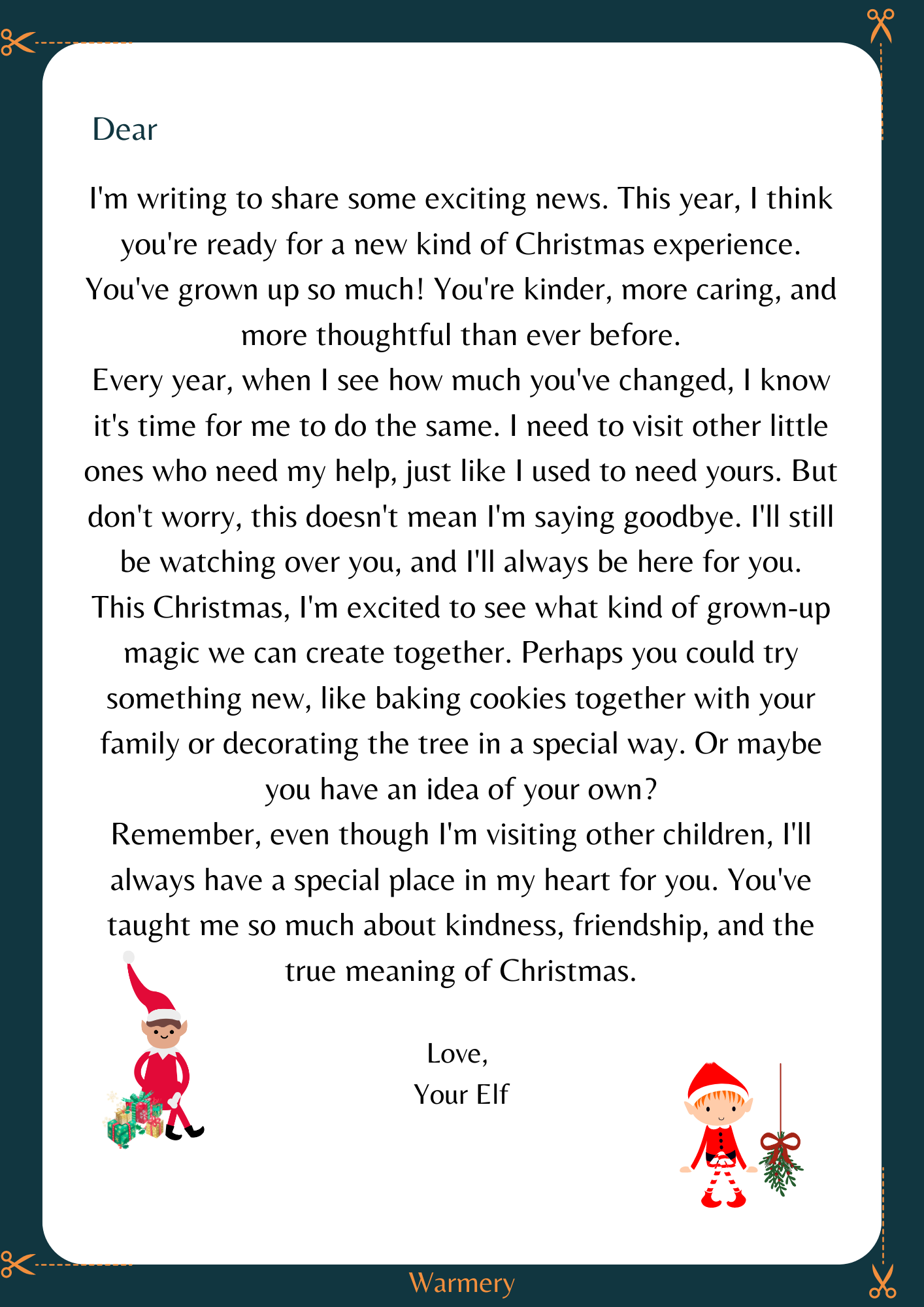 A FREE heart-warming letter from a beloved elf to a growing child