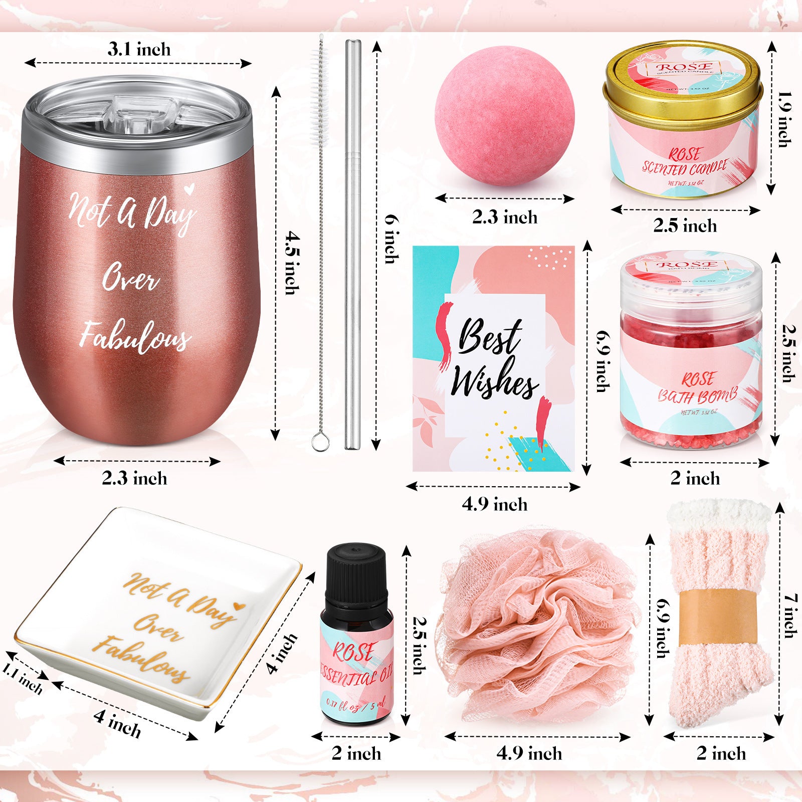 Bath Salt Explosion Gift Sets with all products measurements