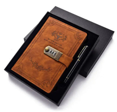 Brown A5 Retro Codebook Journal With Lock and pen
