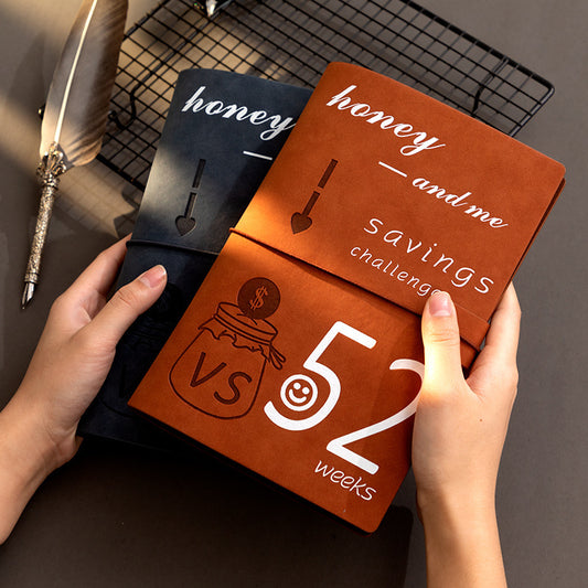 Brown and Black colours 52 Weeks Couple Challenge Saving Journal Book