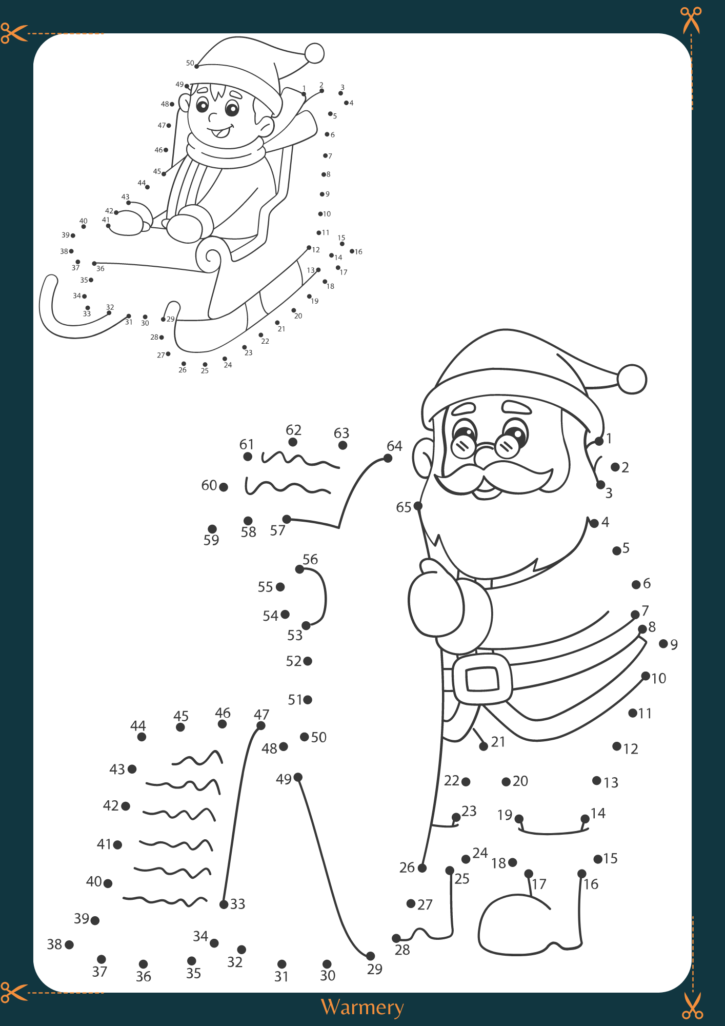 Colour by numbers Santa and Elf digital template