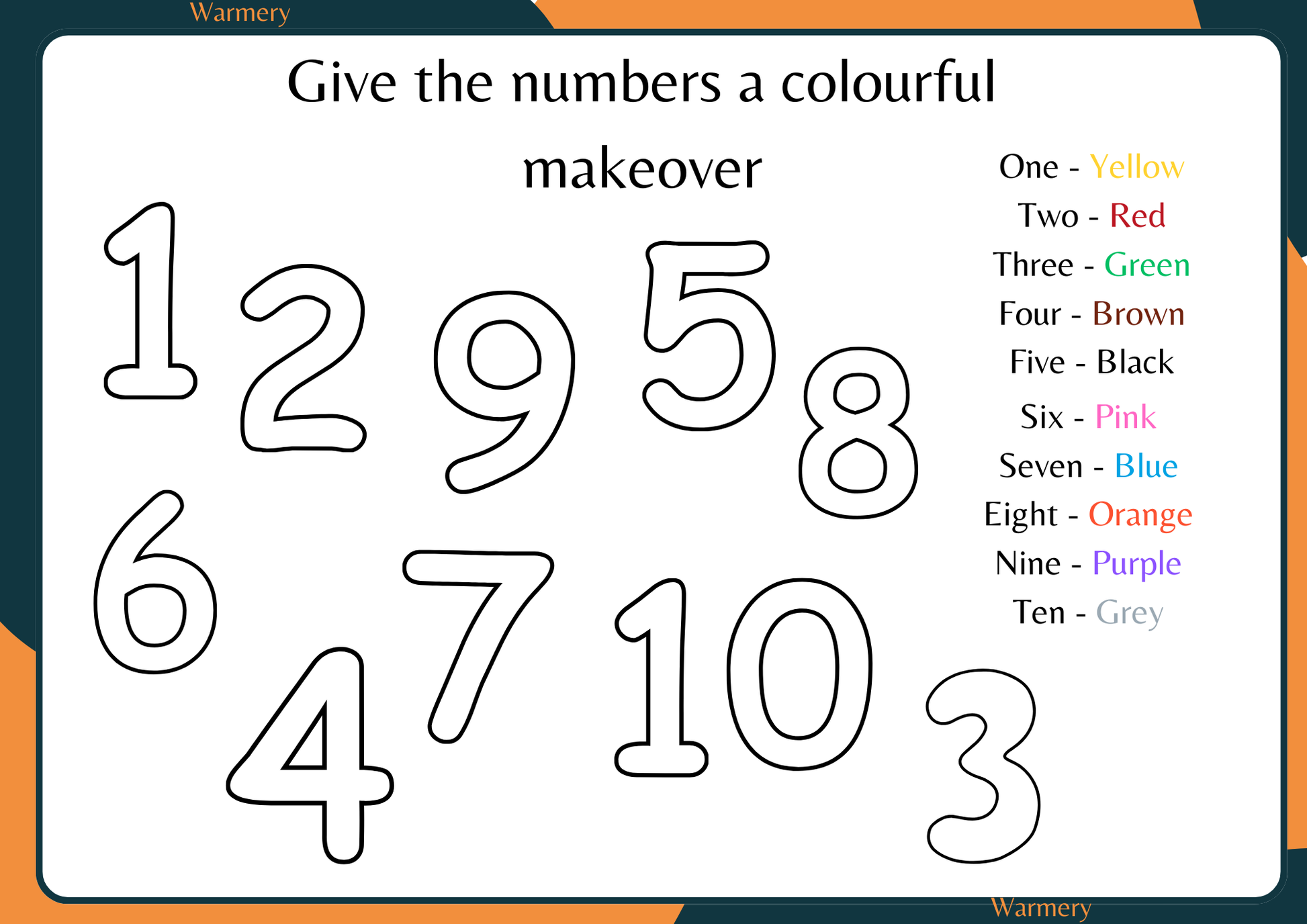 Colour in count to 10 Digital Template