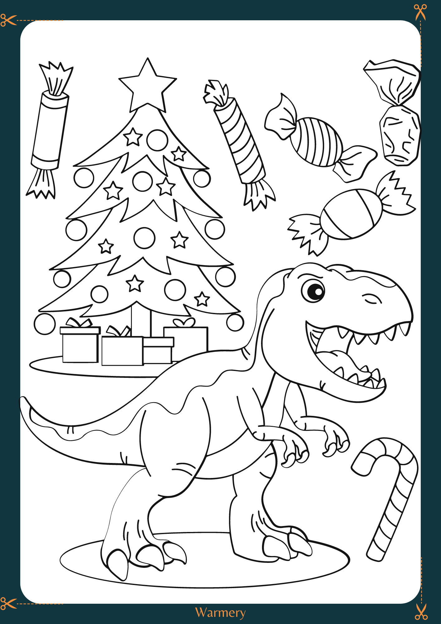 Dinosaur and sweets colouring digital template