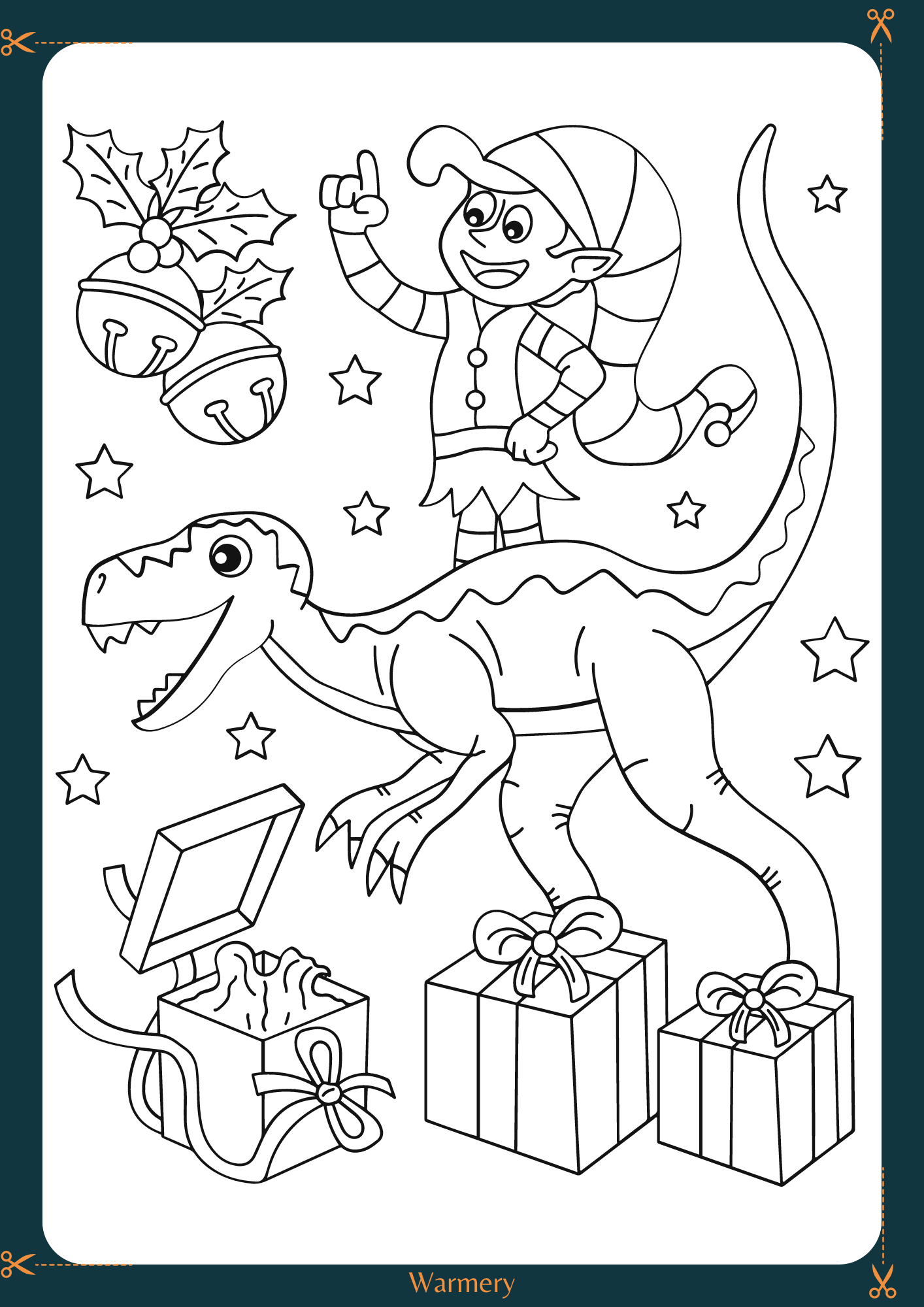 Elf and Dinosaur Colouring Digital Template