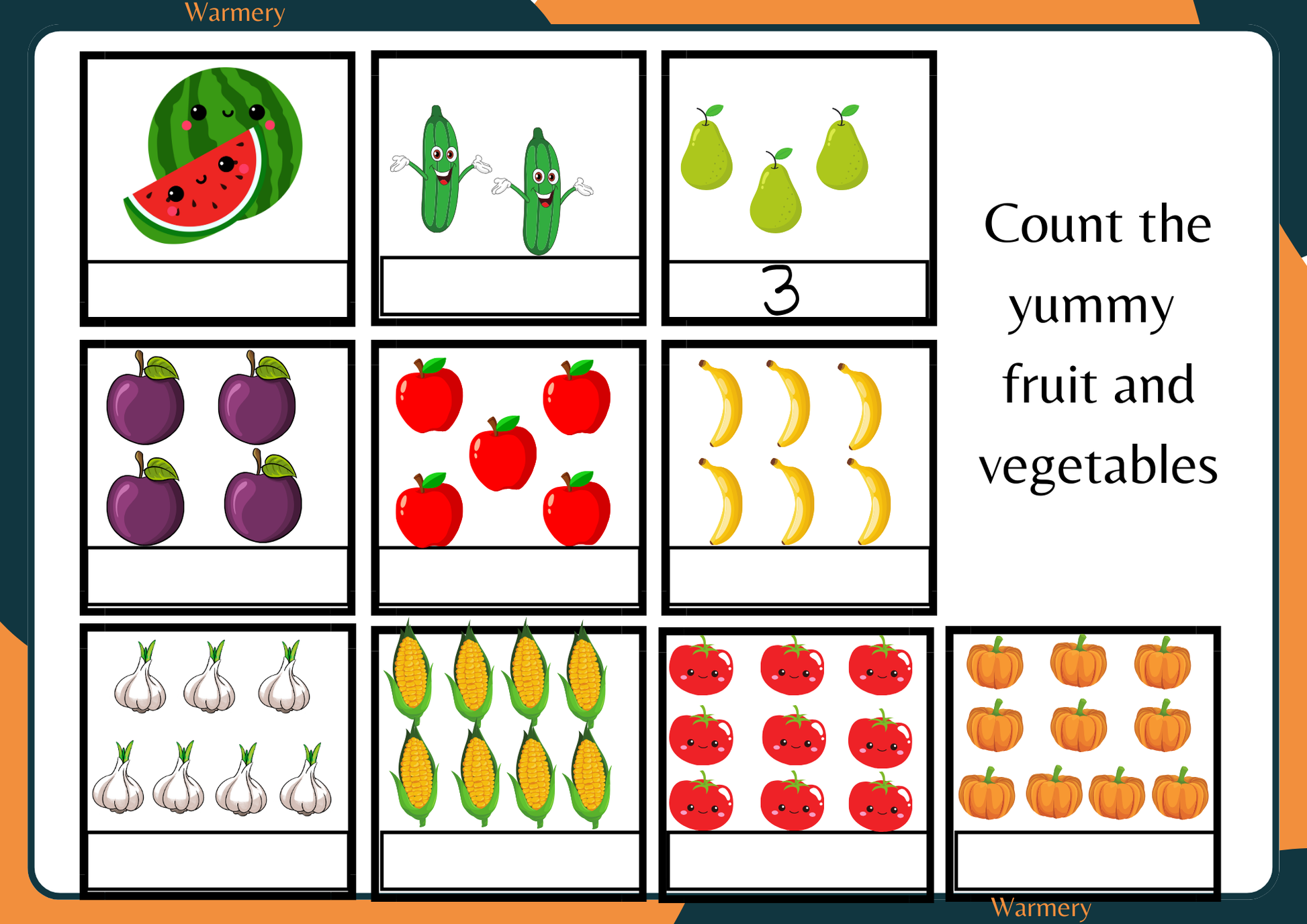 Fruit and Vegetables count to 10 Digital Template
