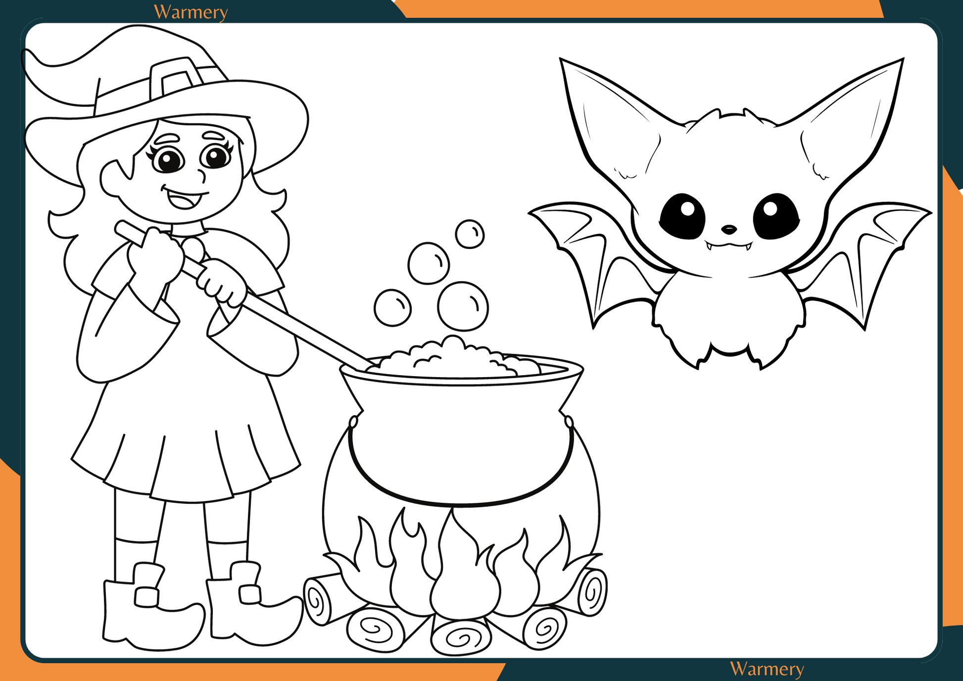 Girl with a cauldron digital colouring sheet