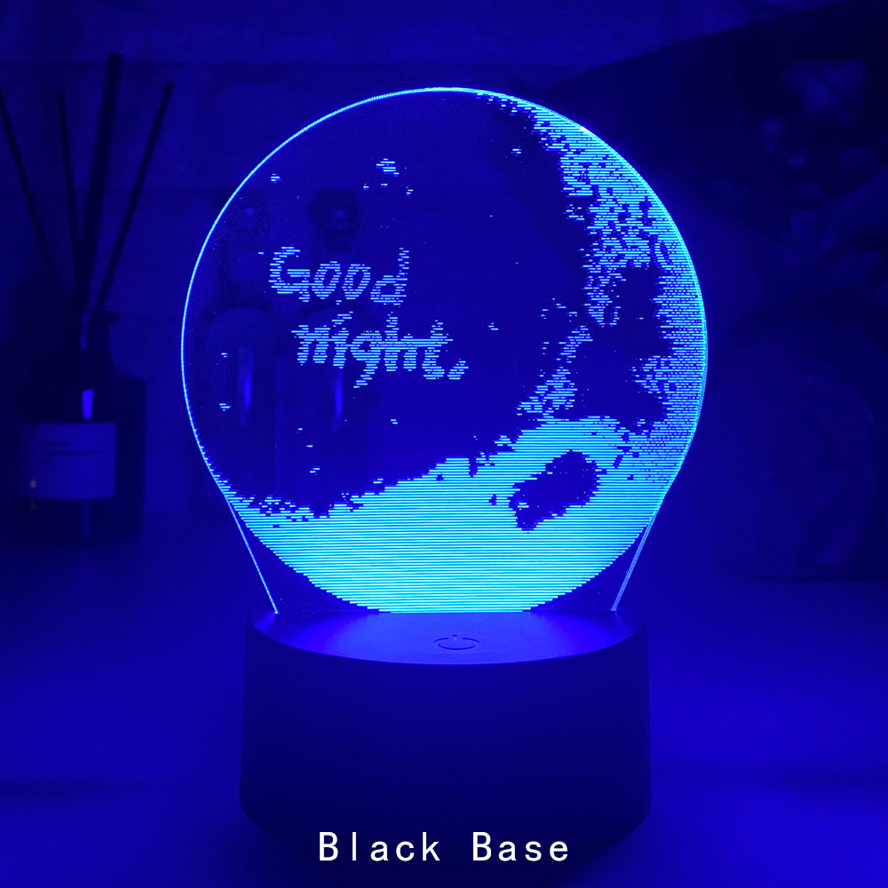 Good night blue round 3d bedside night light with black base