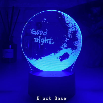 Good night blue round 3d bedside night light with black base
