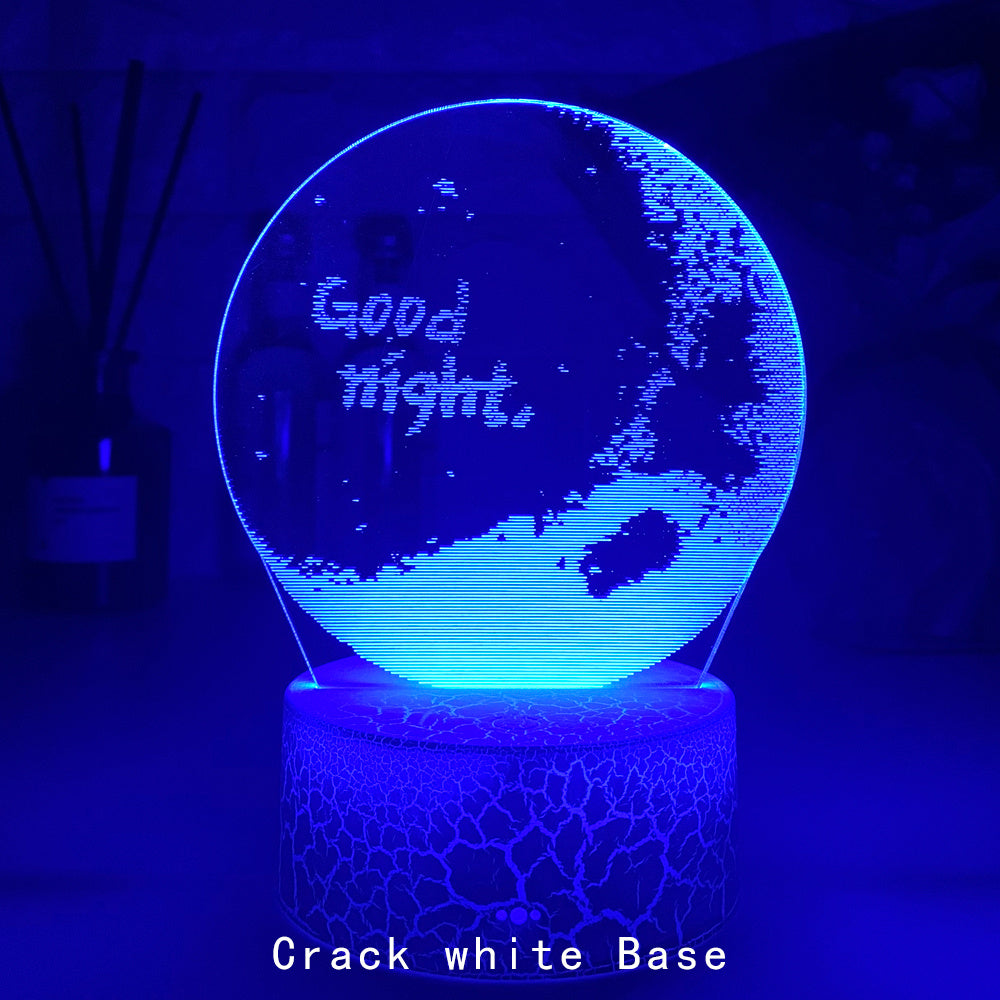 Good night blue round 3d bedside night light with crack white base