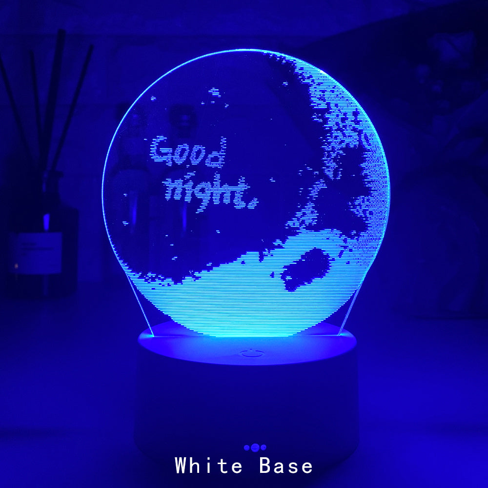 Good night blue round 3d bedside night light with white base