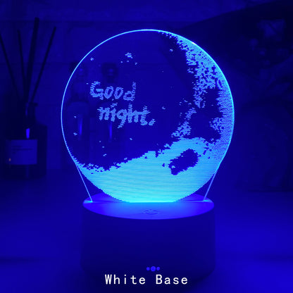 Good night blue round 3d bedside night light with white base