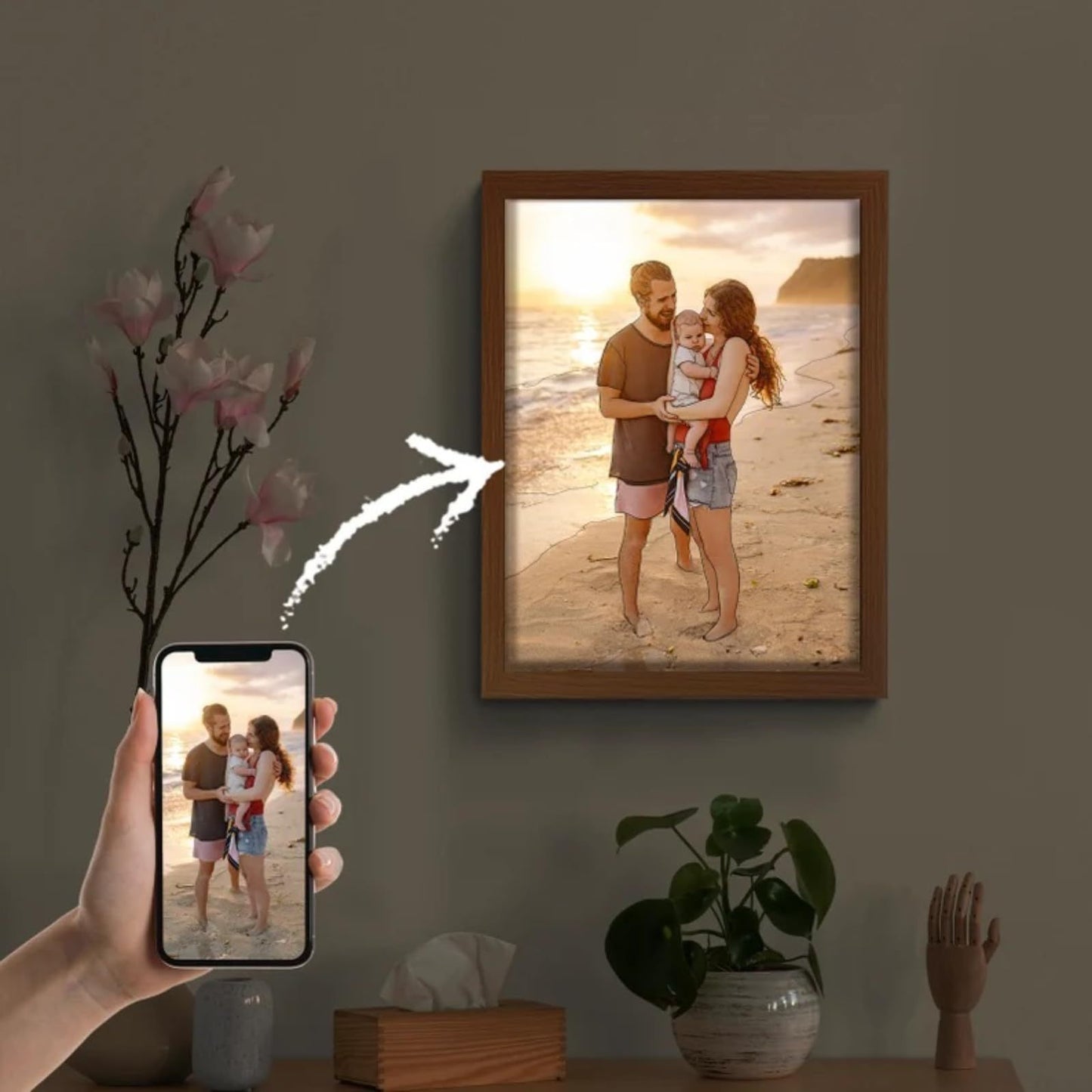 Light up photo frame with a family in it