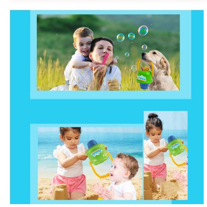 Mom, kid and dog playing with Magical Bubble Toy Bucket