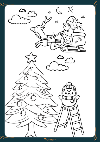 Penguin and Christmas Tree Digital Colouring Template