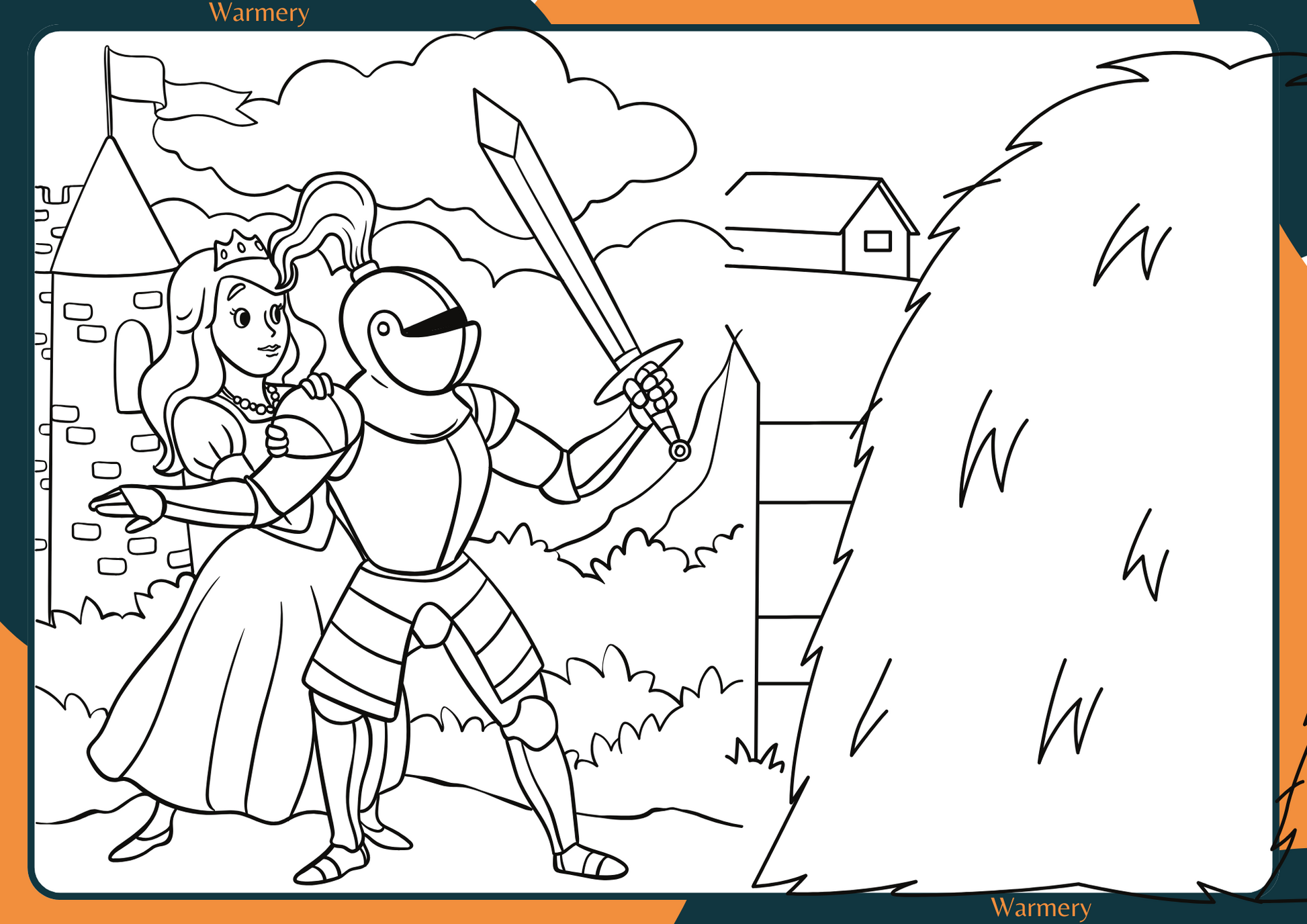 Princess Digital Colouring Sheets_the knight protecting princess