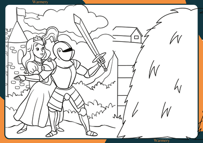 Princess Digital Colouring Sheets_the knight protecting princess