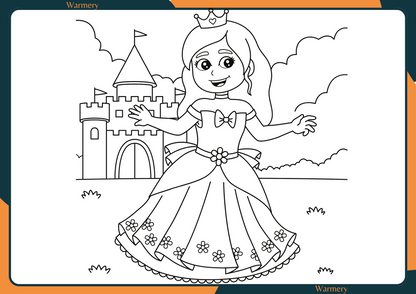 Princess next to a castle digital Colouring Sheets