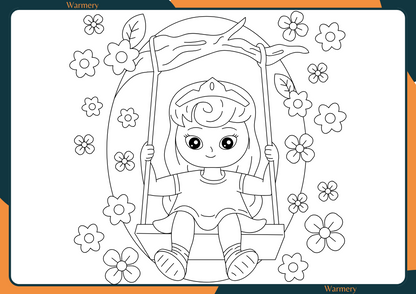 Princess on a swing digital Colouring Sheets