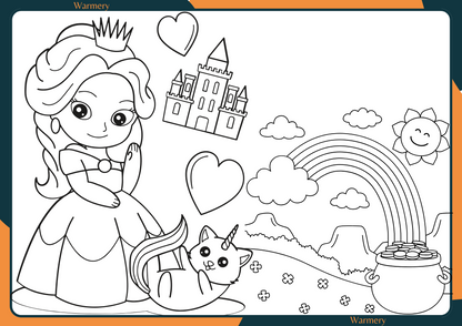 Princess with a cat digital Colouring Sheets