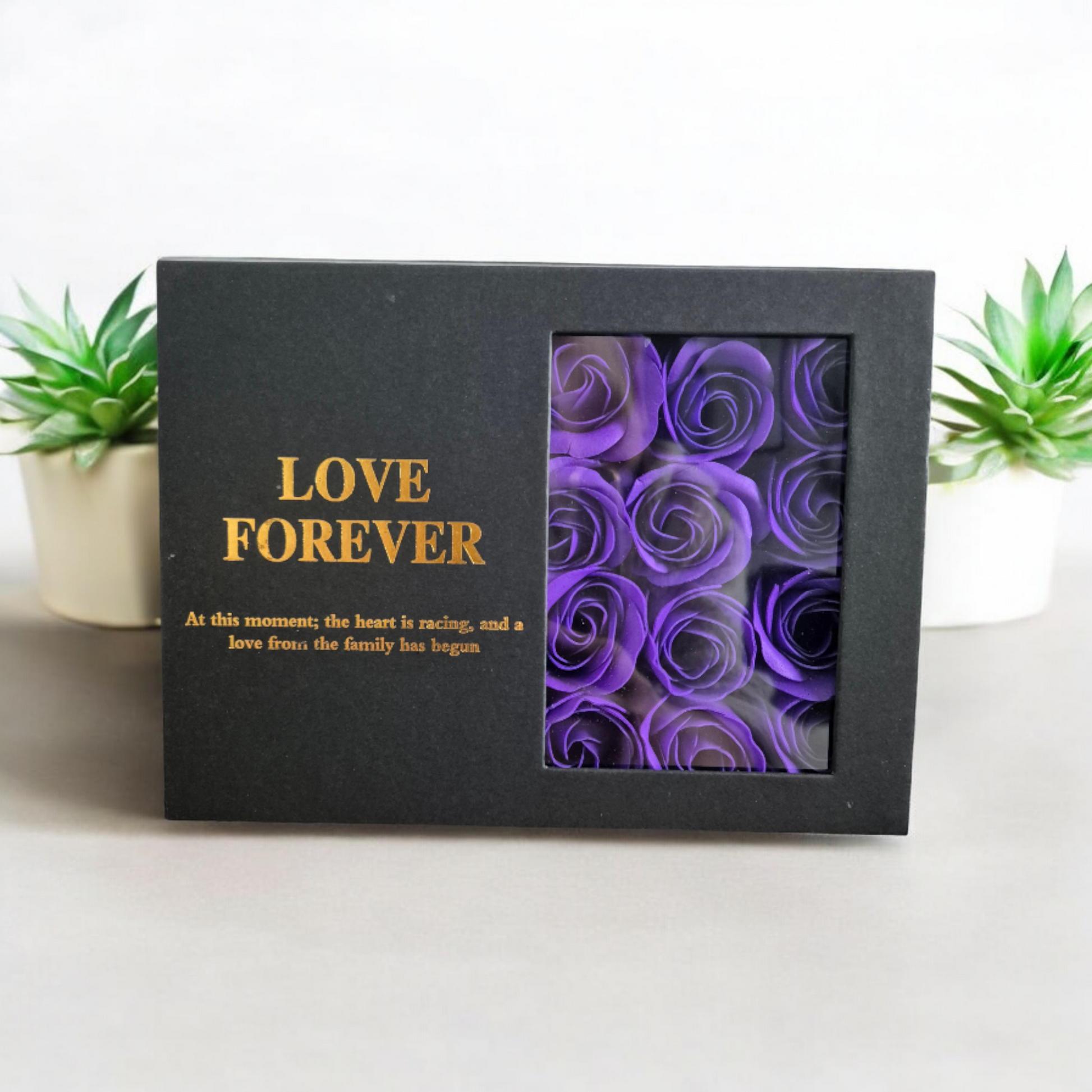 Purple love forever rose soap flower gift set