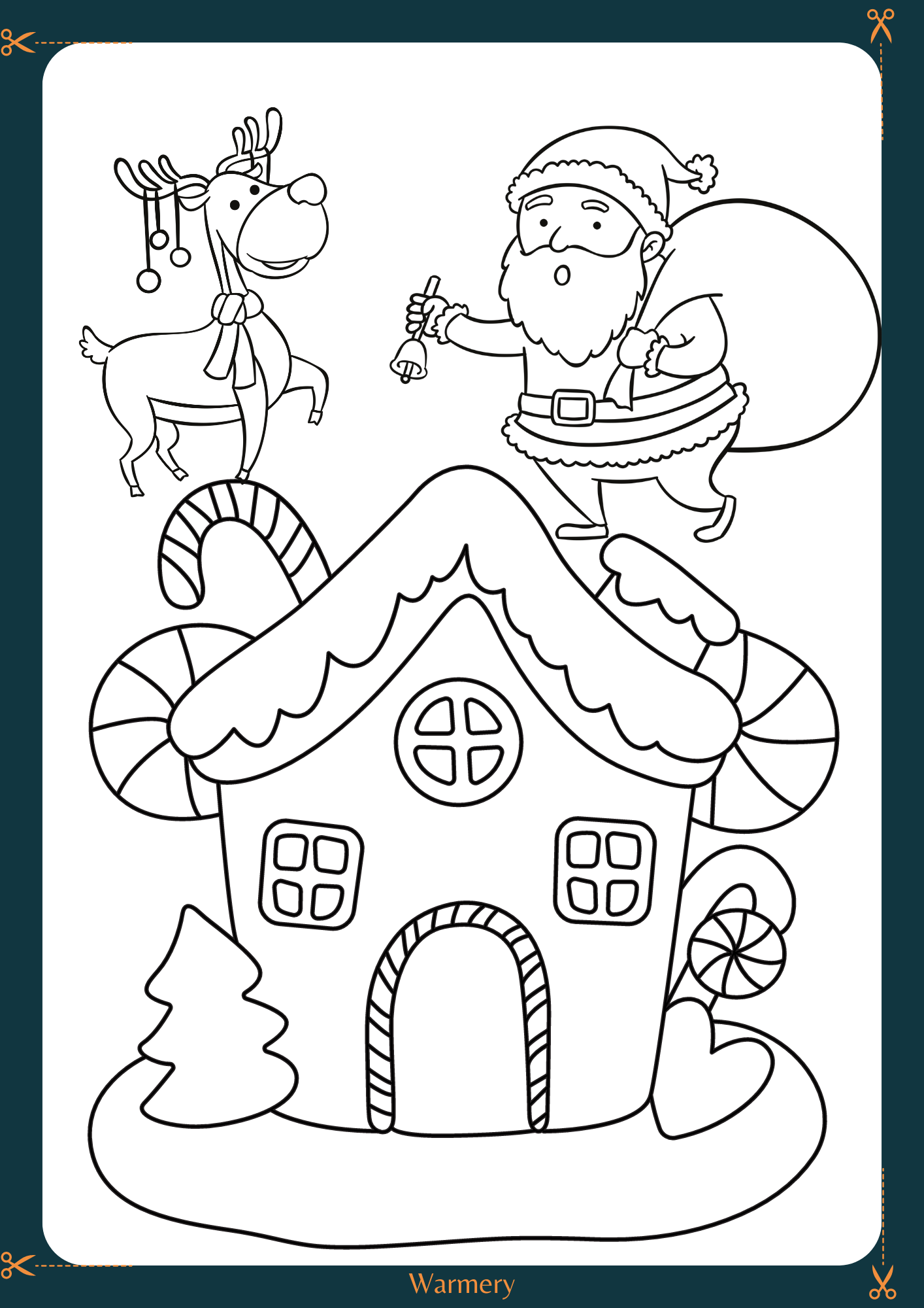 Santa and Ginger bread house digital colouring template