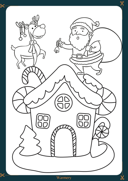 Santa and Ginger bread house digital colouring template