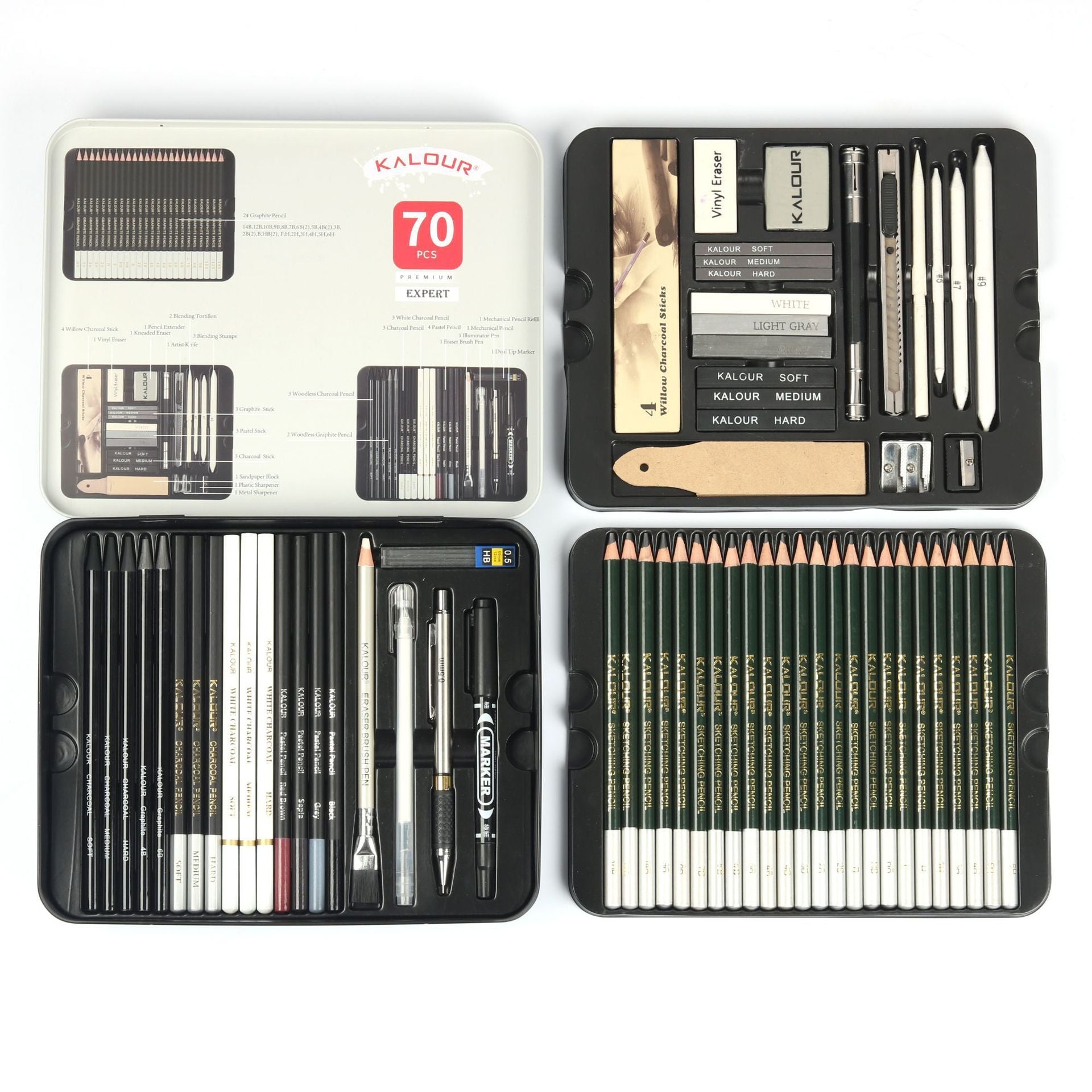 Sketch pencil set open case displayed with all products