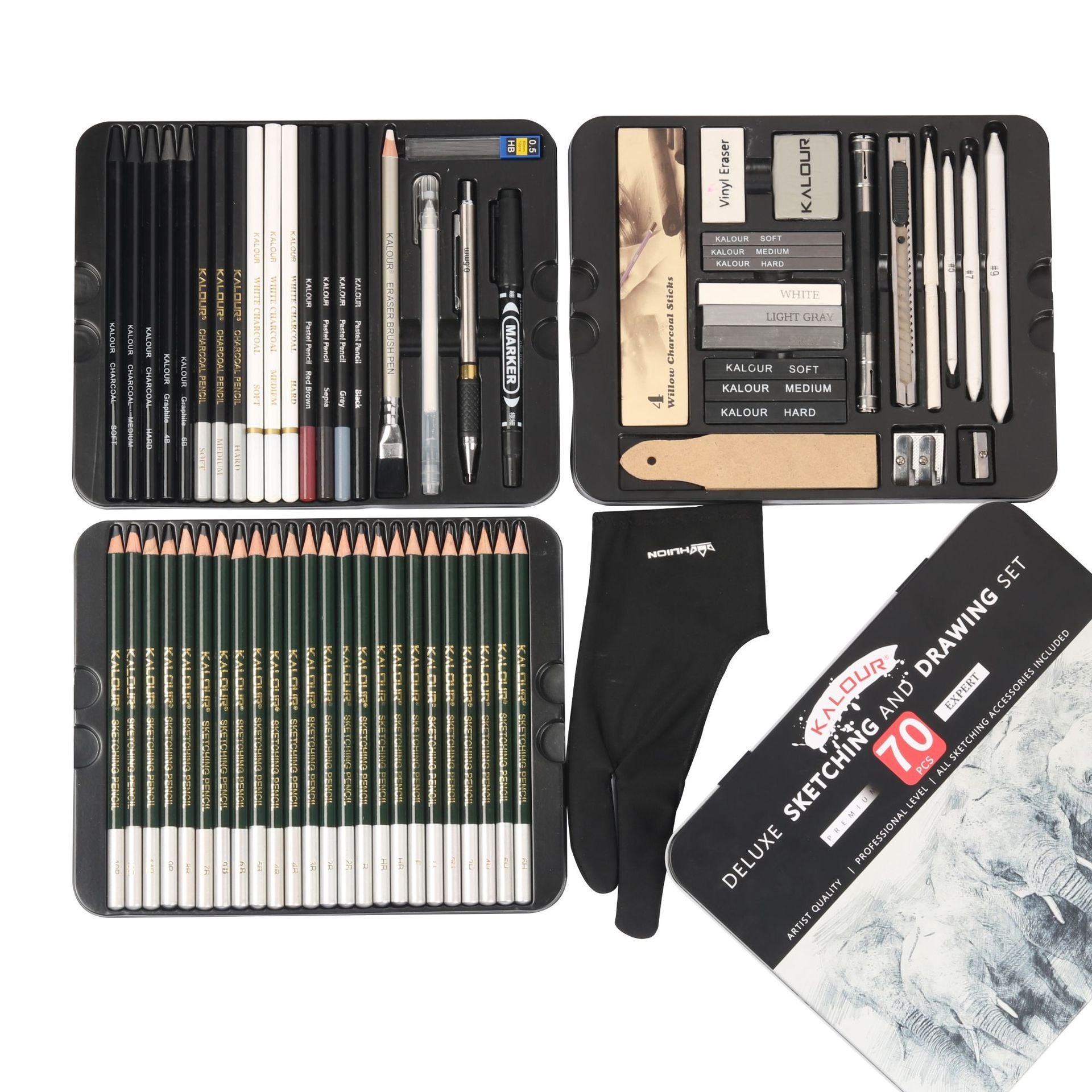 Sketch pencil set open case showing all pencils