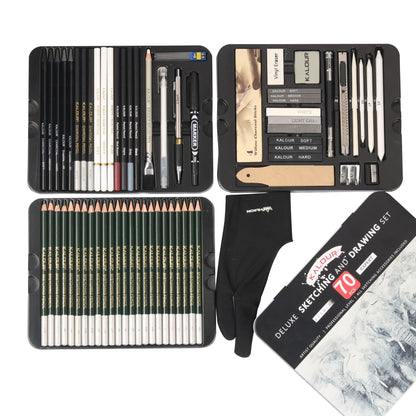 Sketch pencil set open case showing all pencils
