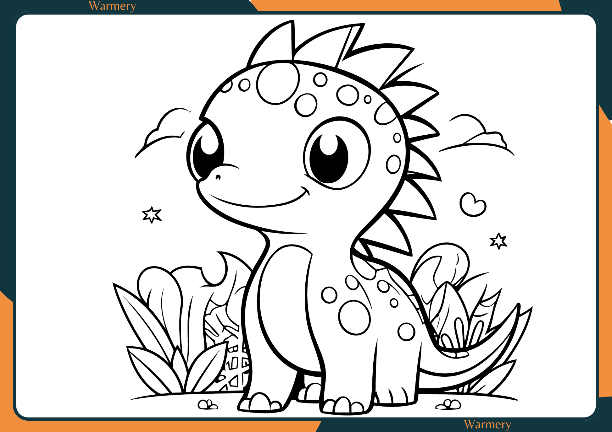 Smiling Dinosaur Digital Colouring Sheet