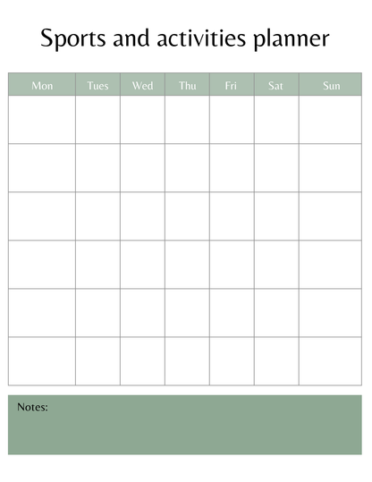 Sports_and_Activities_Planner Digital Template