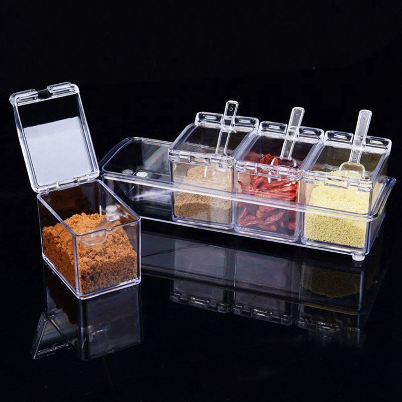 Transparent acrylic seasoning storage with 4 compartments