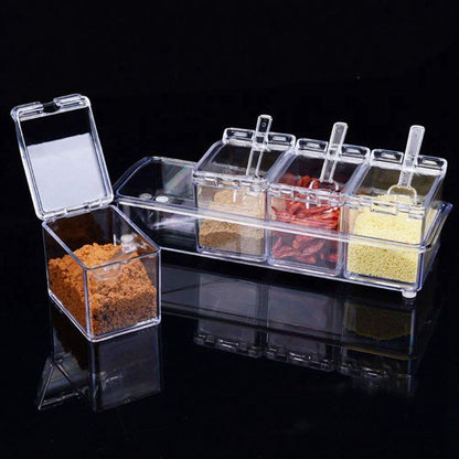Transparent acrylic seasoning storage with 4 compartments