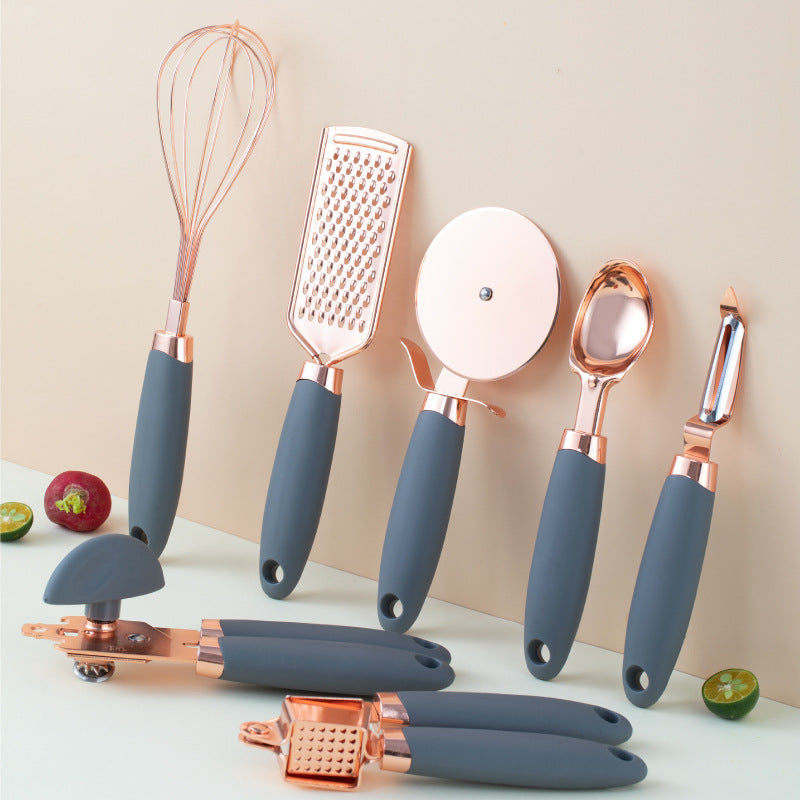 blue and copper 7 pcs kitchen utensil set