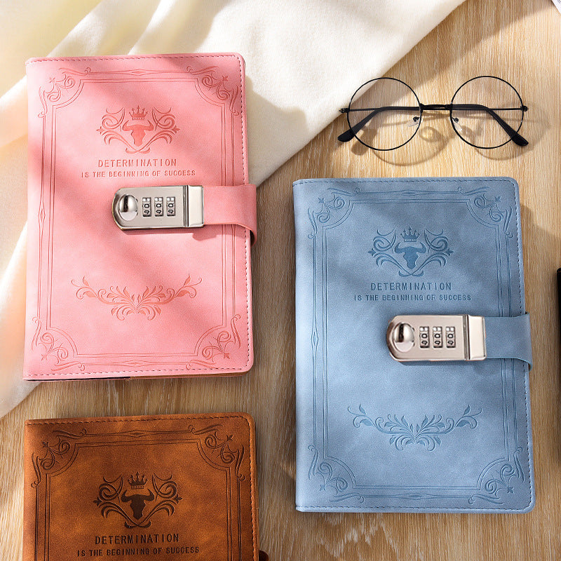 blue and pink A5 Retro Codebook Journal With Lock
