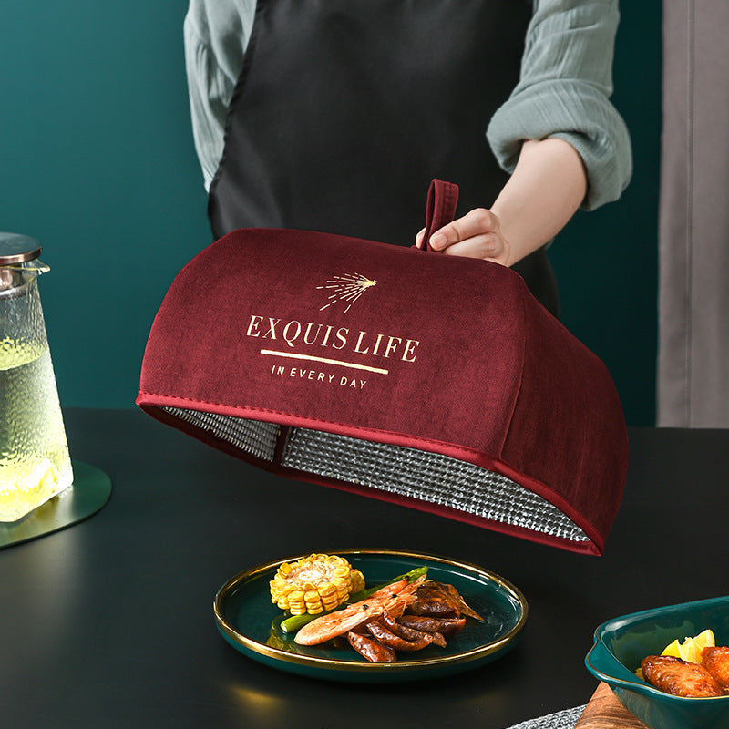 green square style exquis life food cover covering 3 plates of food