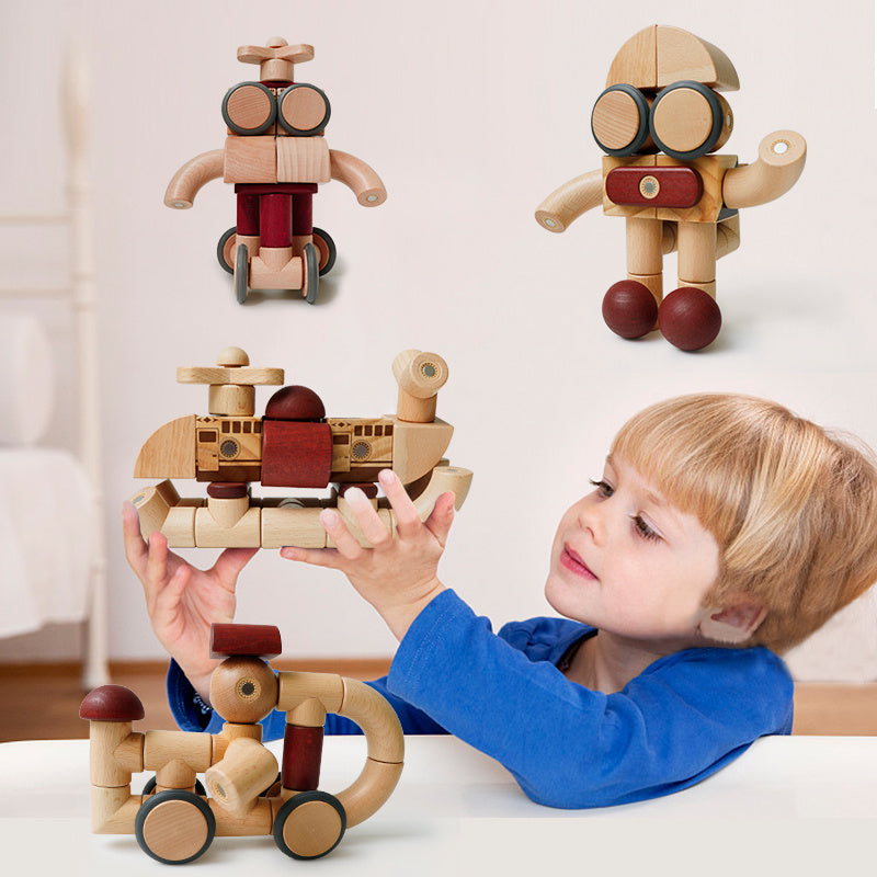 Wooden Magnetic Train Building Blocks Educational Toy