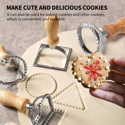 cookie cutter set showing how to use it