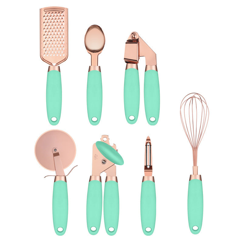 mint green and copper 7 pcs kitchen utensil set