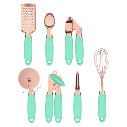 mint green and copper 7 pcs kitchen utensil set