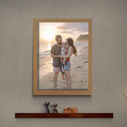 photo frame with mom dad and kid on the wall