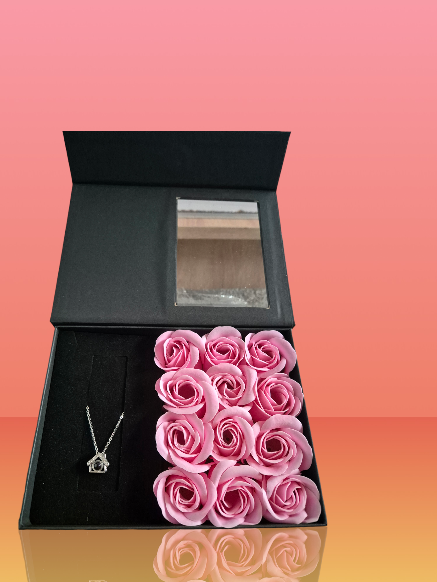 pink 12 soap flowers gift box with necklace 
