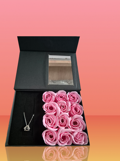 pink 12 soap flowers gift box with necklace 